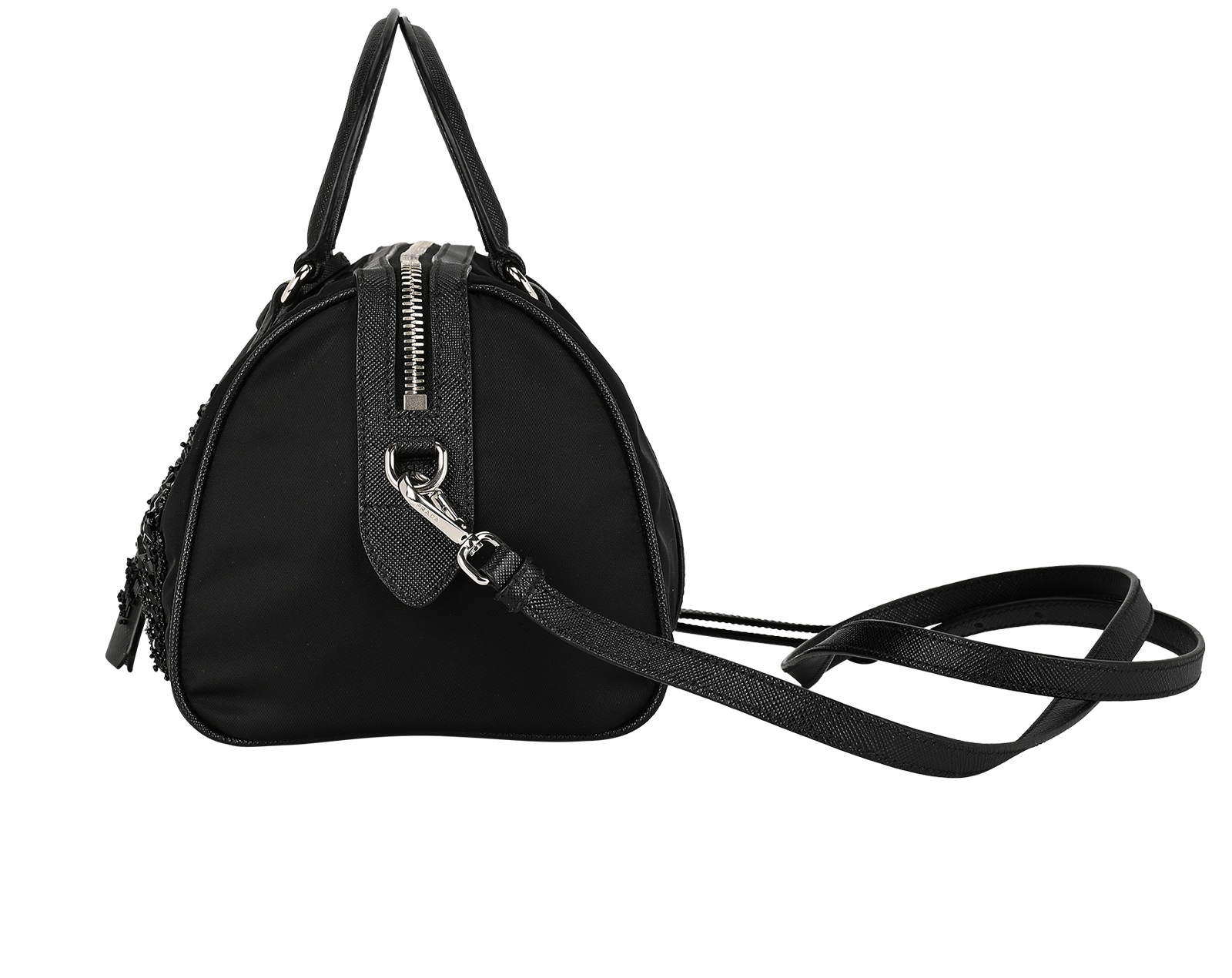 Bijou Embroidered Mini Boston, &pound;1,100, Handbags, Black, Nylon, Bottom view